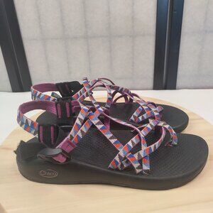 Chaco ZCloud X2 Remix Aztec Pattern Gray Multicolor Sporty Sandals Women US 10